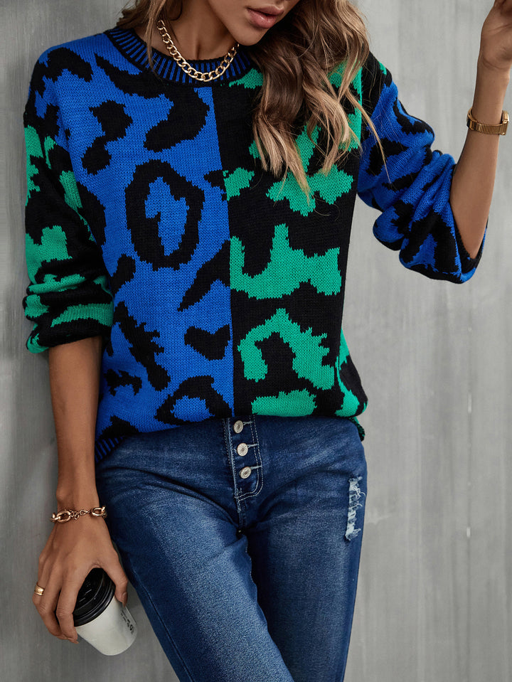 Dame farverig sweater med leopardmønster Stilla
