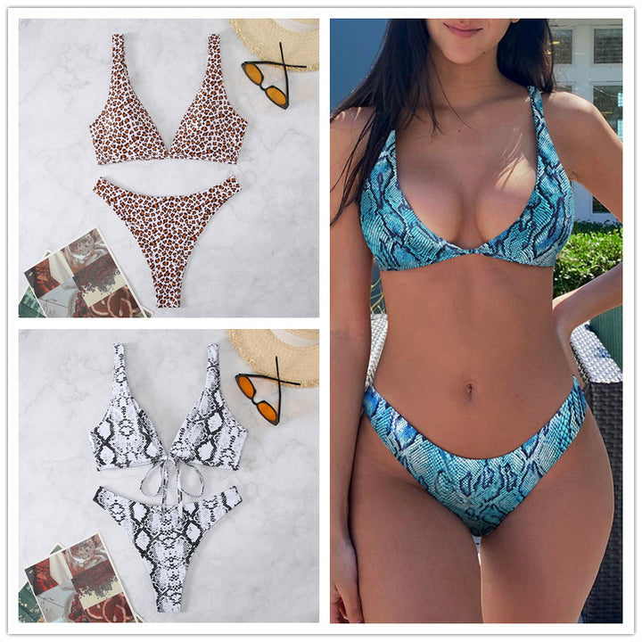 Dame-slangelæder-mønstret trekant-Bikini-sæt Stilla