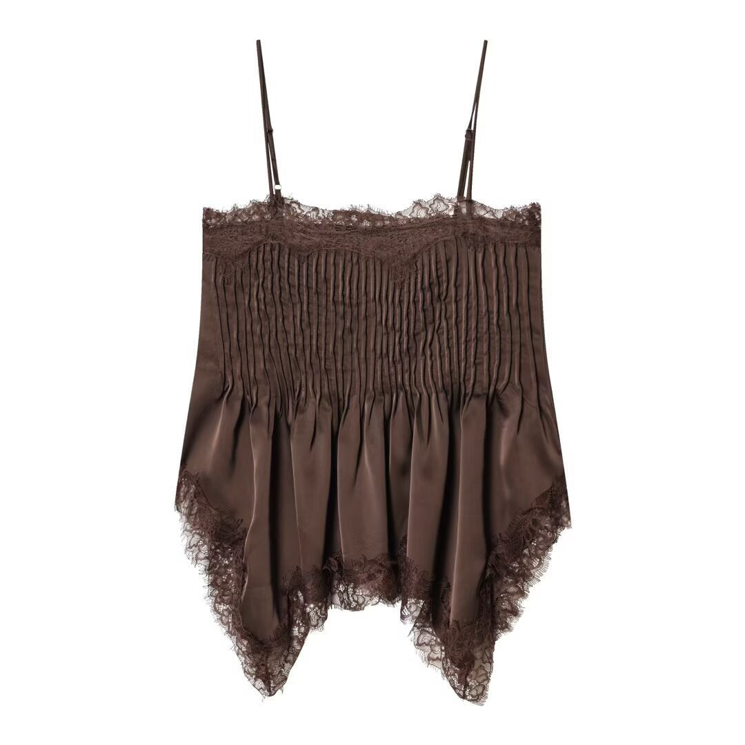 Dame spidsed cami med elastisk detalje og flydende snit Skovae