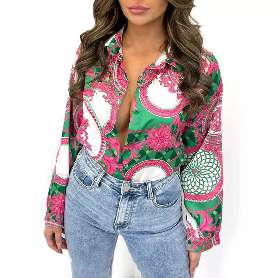 Dame Designer Bluse med unikt mønster og afslappet pasform Stilla