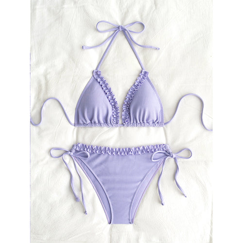 Dame Rynket Trekant Bikini Sæt Stilla 1750839758