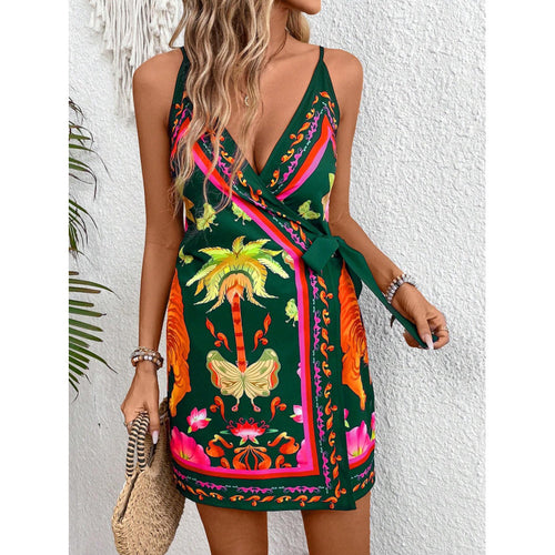 Femme Tropisk Tryk Wrapperkjole Stilla