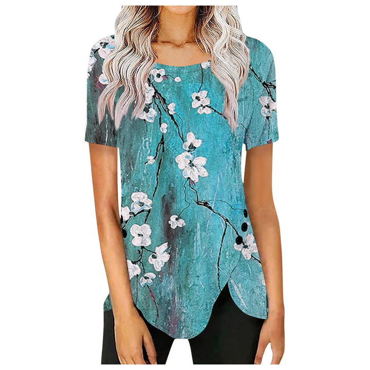 Dame bluseskjorte med floralt design og asymmetrisk kant Stilla