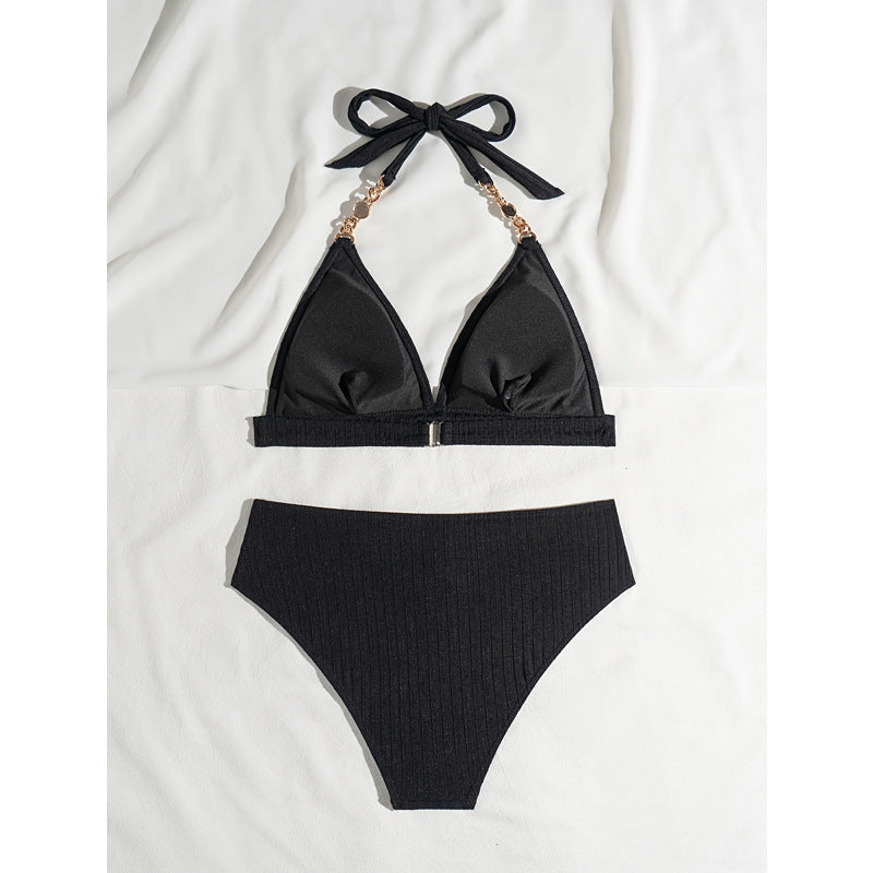 Femme Ripp Halterneck Bikini-Sæt med dekorative accenter Stilla