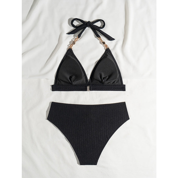 Femme Ripp Halterneck Bikini-Sæt med dekorative accenter Stilla