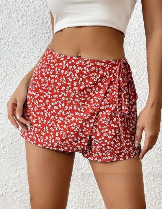 Dame Mode Shorts med blomsterprint og elastisk talje Skovae