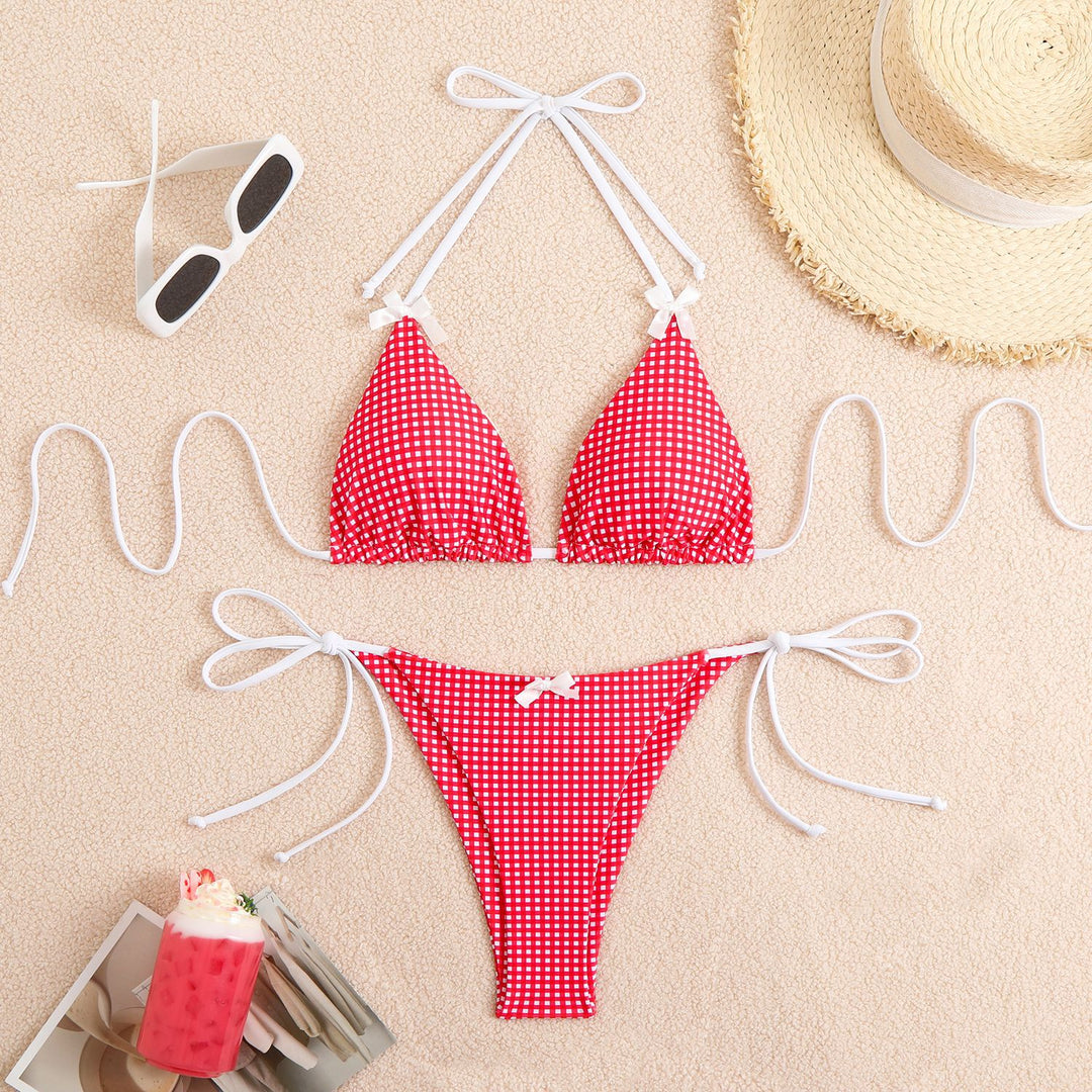 Dame Gingham-print trekant-bikini-sæt Stilla