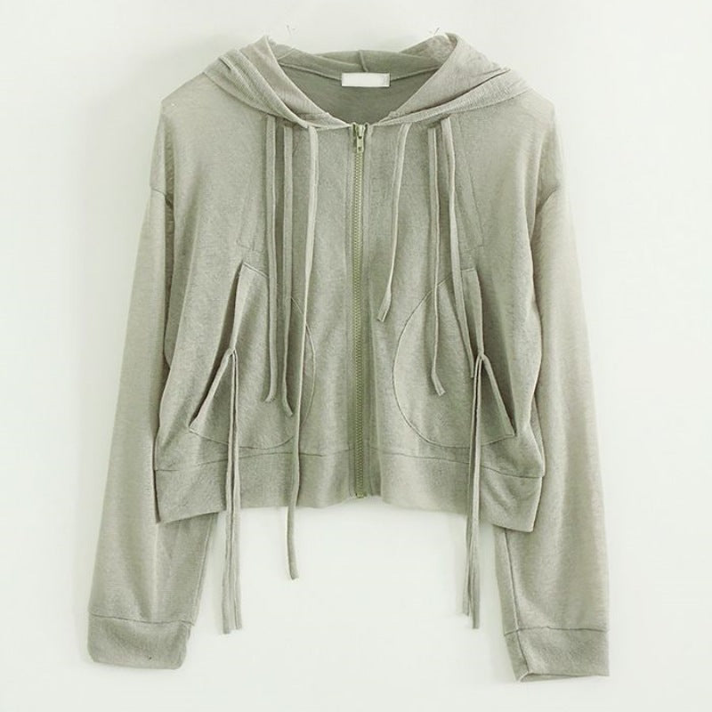 Kvindernes trendy cropped hættejakke med praktisk lynlås Stilla