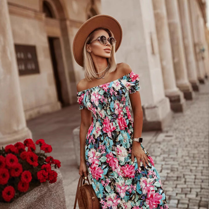 Dame maxikjole med skulderfri design og blomsterprint Stilla