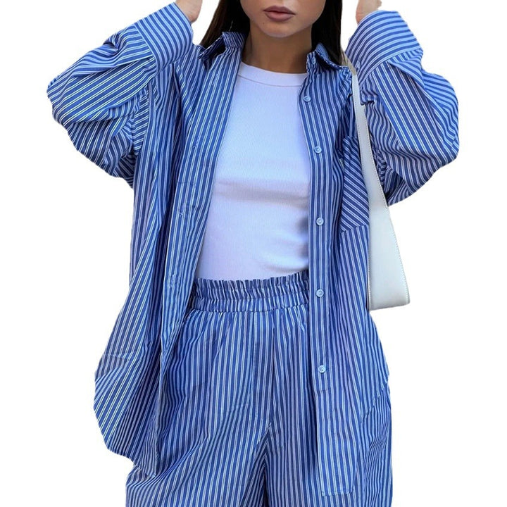 Dame afslappet oversized bluse i stribet design Stilla