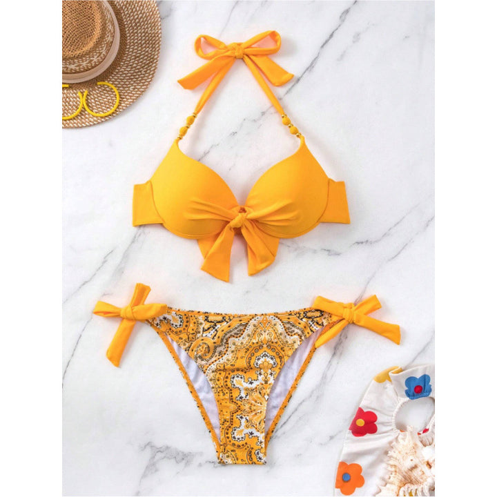 Dame Bikini-sæt med fashionable bindebånd og udarbejdet mønster Skovae