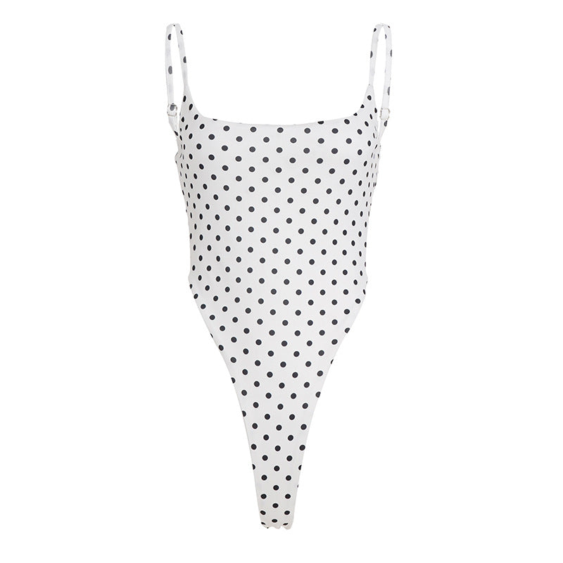 Damen Badeanzug mit schmalem Trägerdesign und Polka-Dot-Muster Skovae