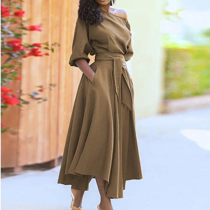 Kvinders elegante maxi kjole med off-shoulder design og bælte Stilla