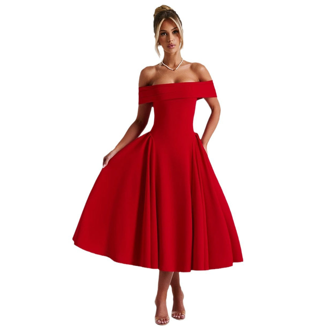 Dame Off-Shoulder Cocktailkjole med voluminøs nederdel og elegant stropdesign Stilla