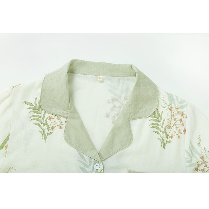 Dame Kortærmet Pyjama-Sæt med blomsterprint og elegant Knopliste Stilla