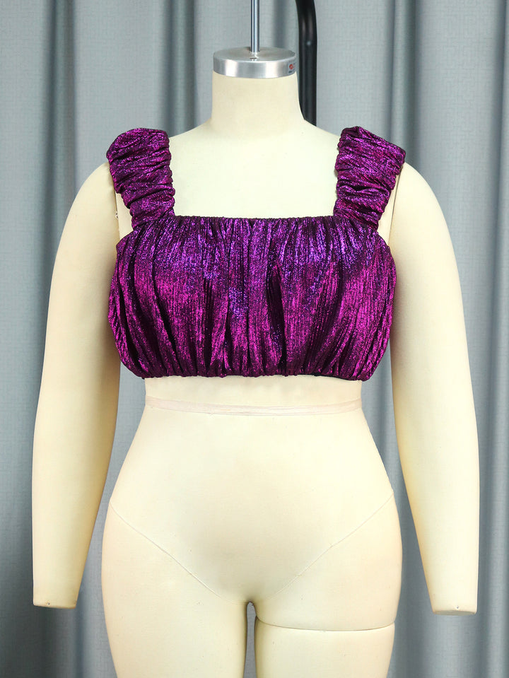 Dame Glamourøst Crop-Top med plisserede ærmer Skovae