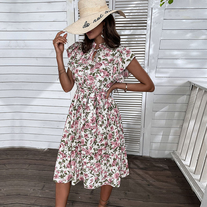 Dame Elegant Floral Vikkjole med justerbar talje Stilla
