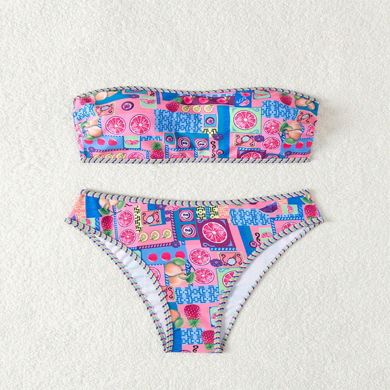 Dame Bandeau-Bikini-sæt med livagtigt frugtmønster Stilla