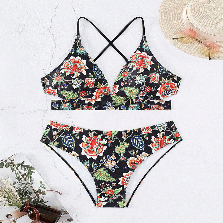 Dame Blomsterdesign Højtaljede Bikini Sæt Stilla