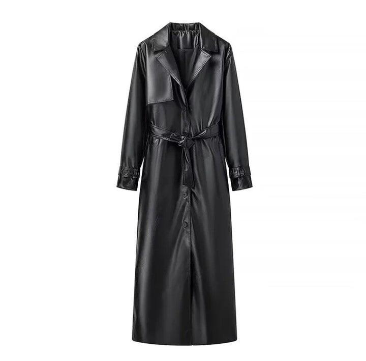 Kvindernes elegante trenchcoat i moderne look med faux læder og talje bælte Stilla