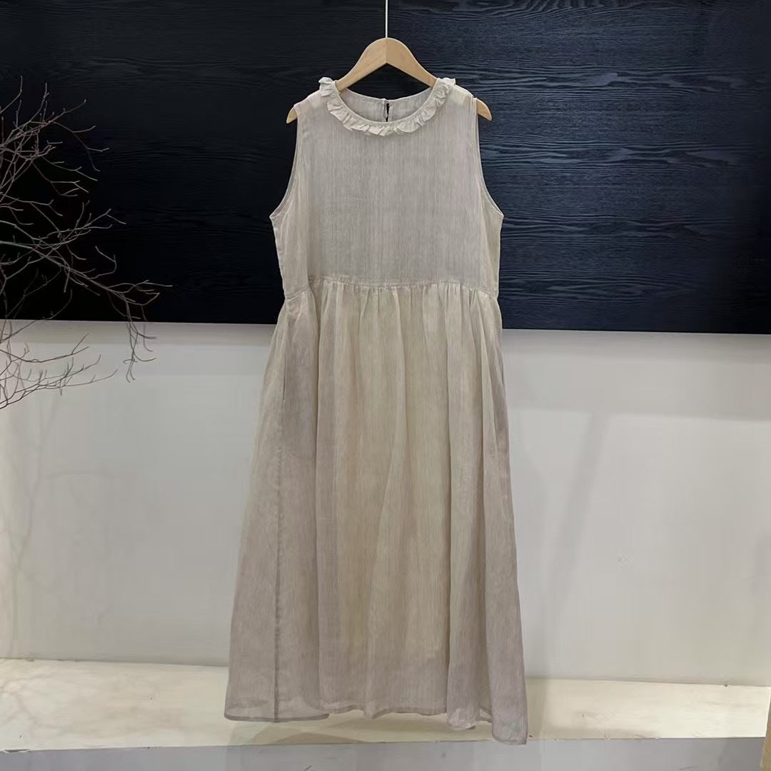 Femme Relaxed Fit Rynket Linned Maxi Kjole Stilla
