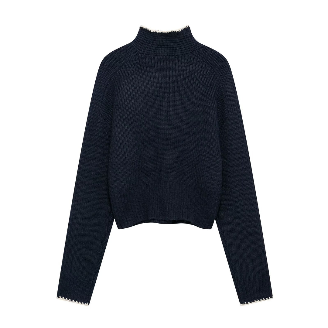 Femme Mock Neck Strikbluse med Sløjfedetail Stilla