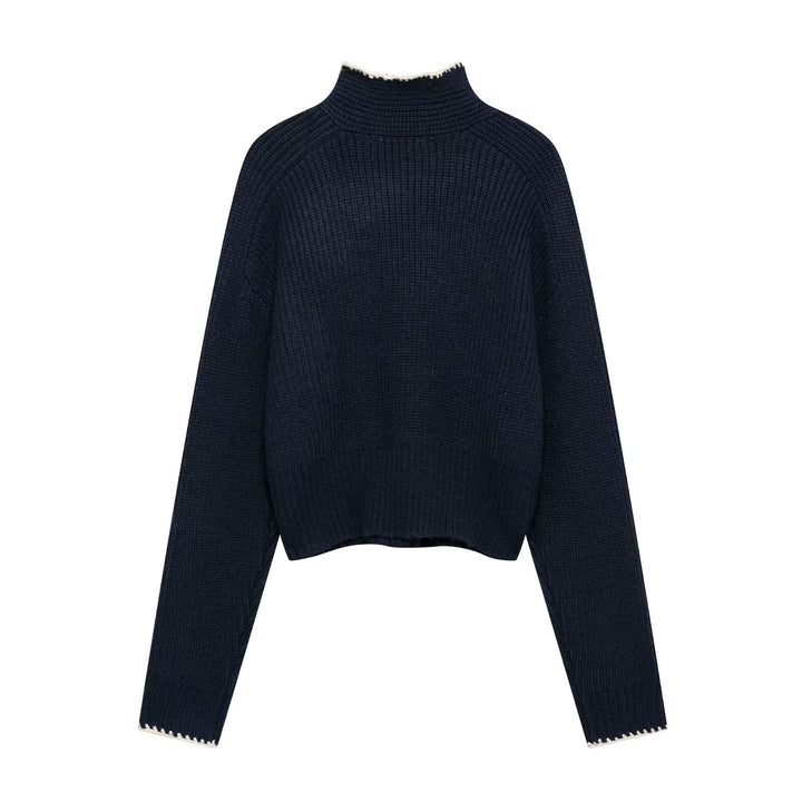 Femme Mock Neck Strikbluse med Sløjfedetail Stilla