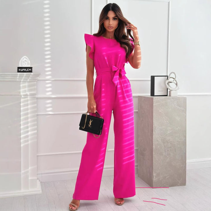 Dame Elegant Jumpsuit med Rynkedetaljer og Talje bælte Stilla