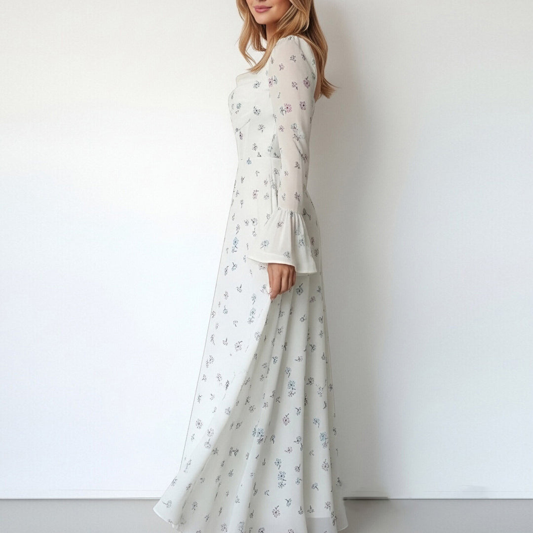 Damer Elegant Maxi Kjole med Blomster Applikationer og Voluminøse Ærmer Stilla