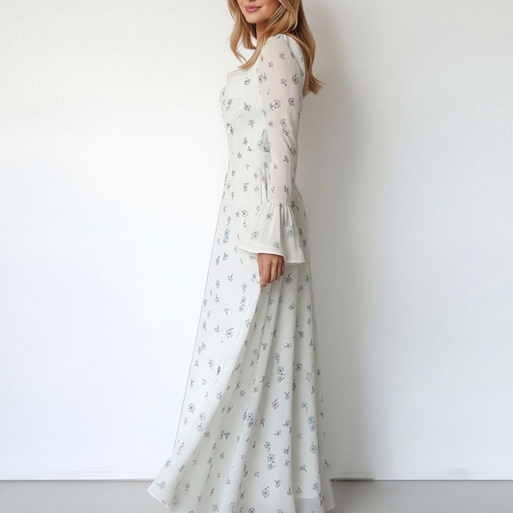 Damer Elegant Maxi Kjole med Blomster Applikationer og Voluminøse Ærmer Stilla