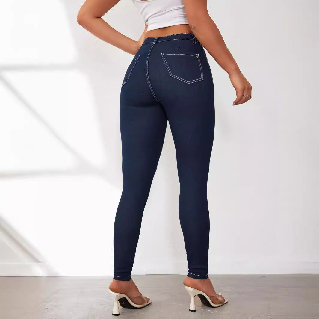Dame High-Waist Skinny Jeans med figursygning Stilla