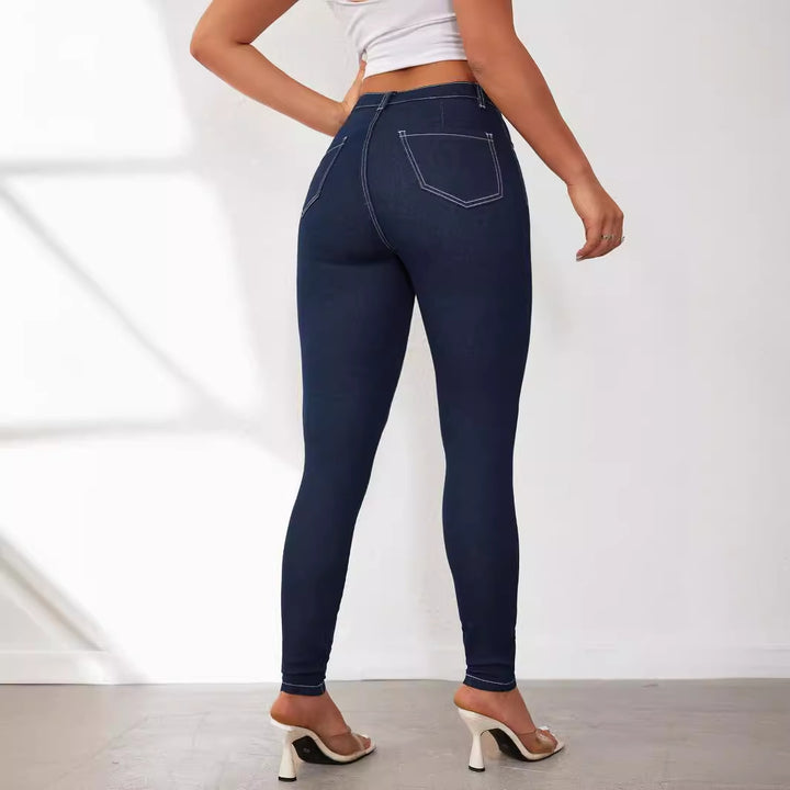 Dame High-Waist Skinny Jeans med figursygning Stilla