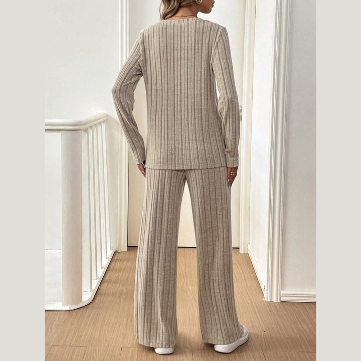 Dame afslappet strik-loungewear-sæt med knaplukning Stilla