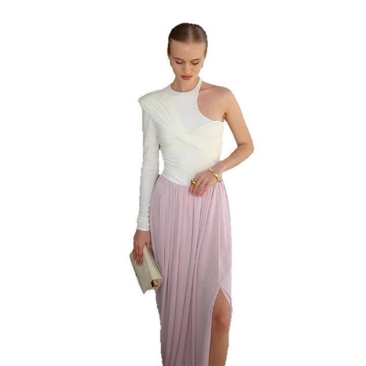 Dame maxikjole med asymmetrisk design og elegant indpakningstop Stilla