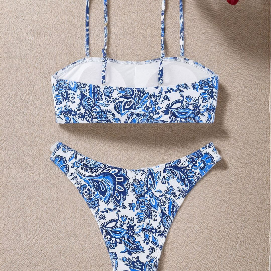 Dame Højskåret Floral-Bikini-Sæt med justerbare stropper og komfortabel pasform Stilla