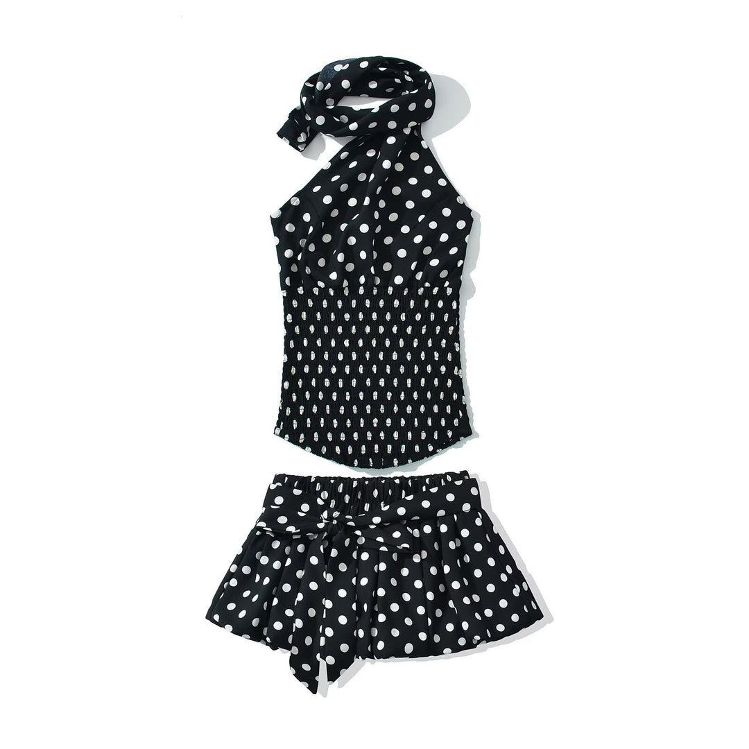 Femme Polka Dot Mini nederdel med sløjfedetalje Stilla