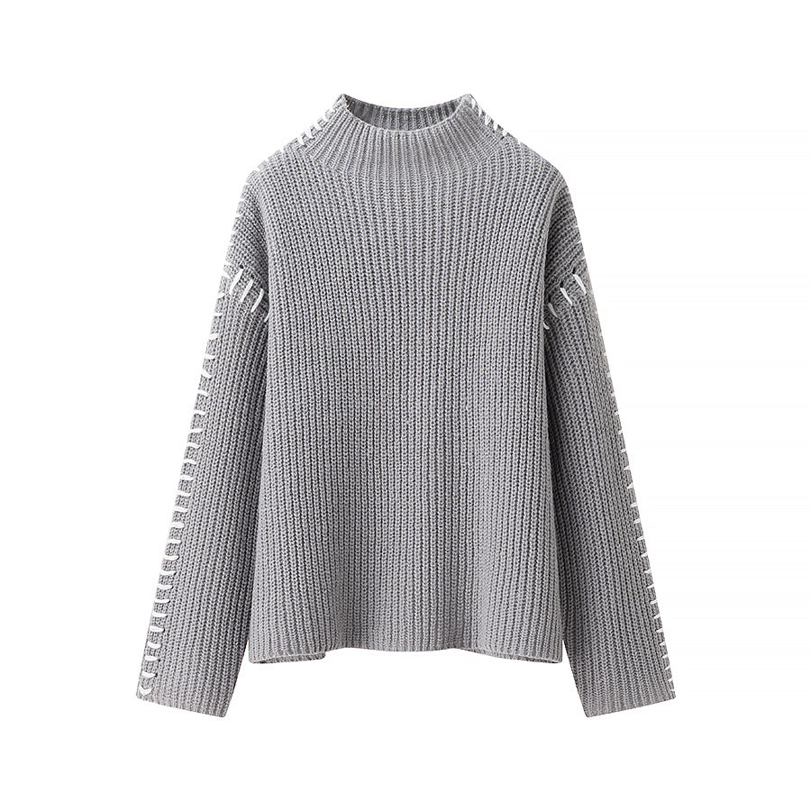 Dame fluffy strikpullover med elegant rullekrave og moderne indsatser Stilla