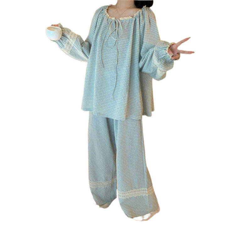 Femme Behageligt Ruderet Pyjamas Sæt Stilla