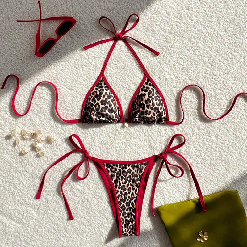 Dame trekant bikini med trendy dyreprint og justerbare stropper Skovae