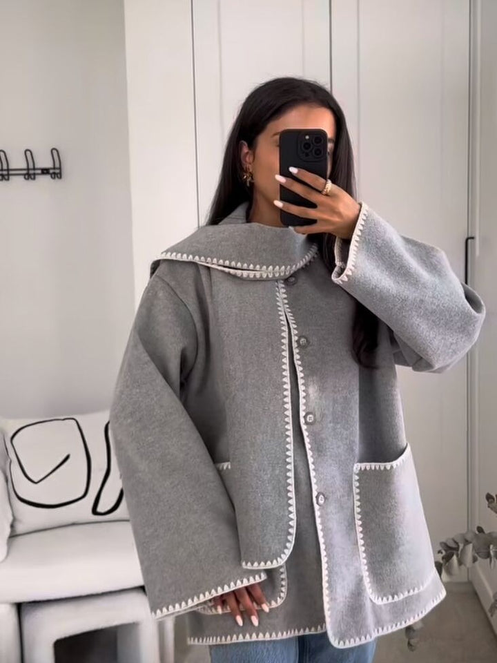 Damer Mode Oversize-Jakke med Kontraststing Stilla