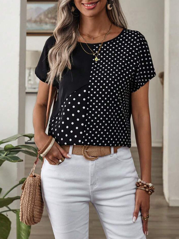 Damer Polka-Dots T-shirt med afskårne skemaer og moderne snit Stilla
