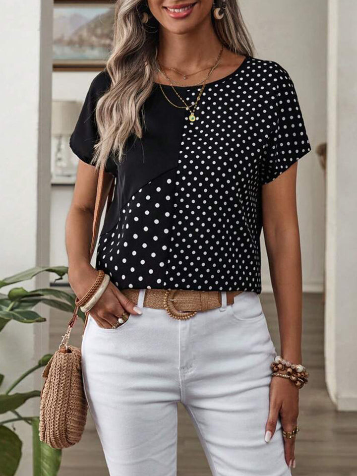 Damer Polka-Dots T-shirt med afskårne skemaer og moderne snit Stilla
