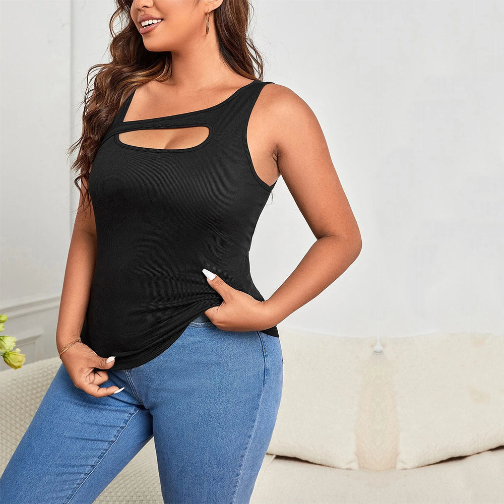 Dame figurtilpasset body med asymmetrisk cut-out og ribstruktur Stilla