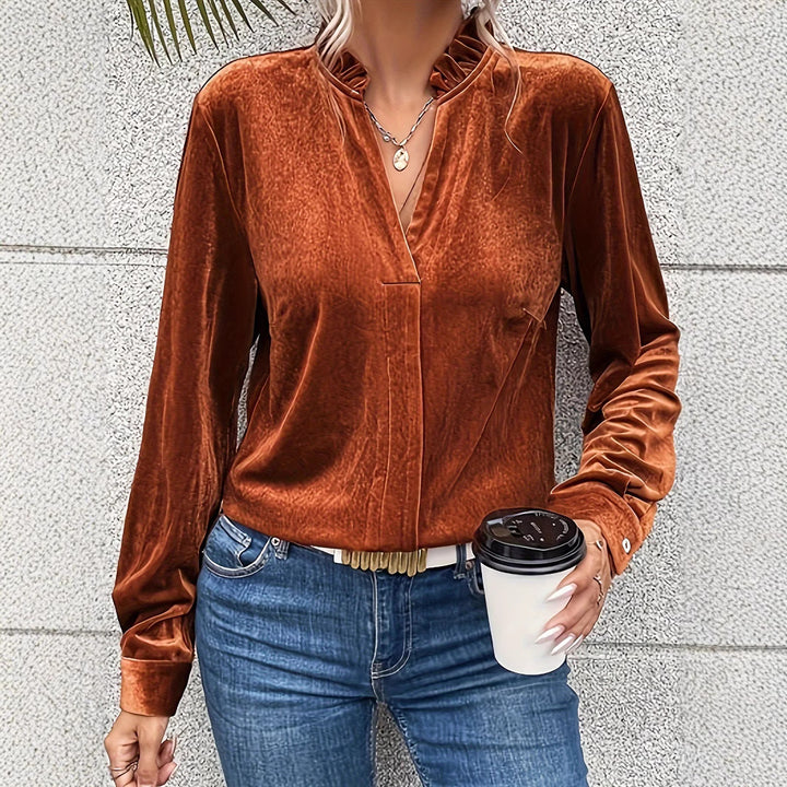 Dame Elastisk Bluse med Rynkedetaljer og Fin Struktur Stilla