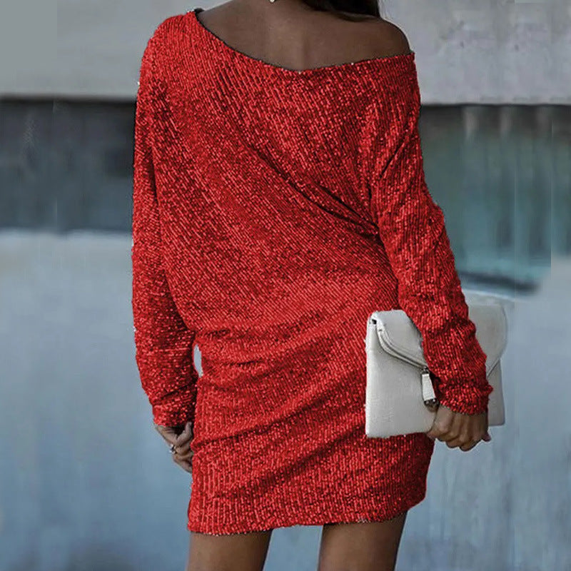 Dame Off-Shoulder Minikjole med glitrende stof og afslappet snit Stilla