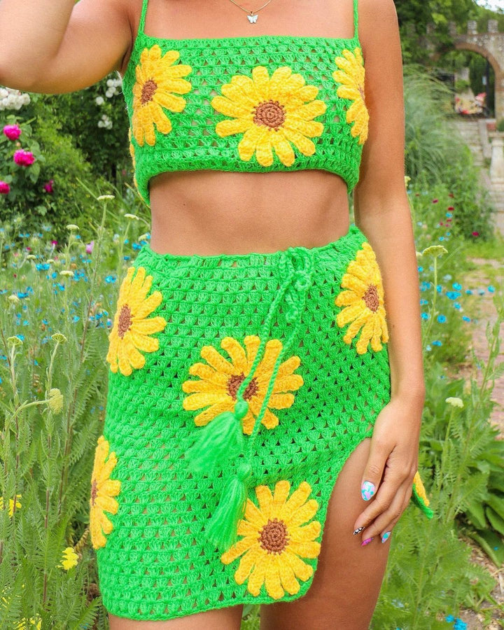 Dame Trendy Hækle Sæt med blomsterdesign Skovae