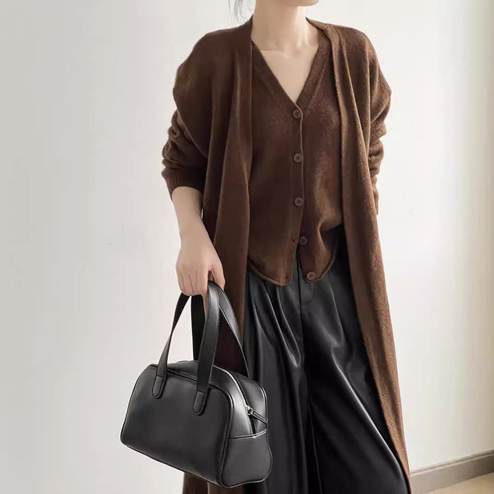 Femme Cozy Strikcardigan og Midikjole Sæt Stilla
