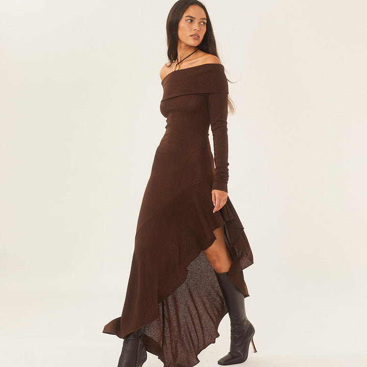 Dame Off-Shoulder Maxikjole med asymmetrisk kant og lange ærmer Stilla