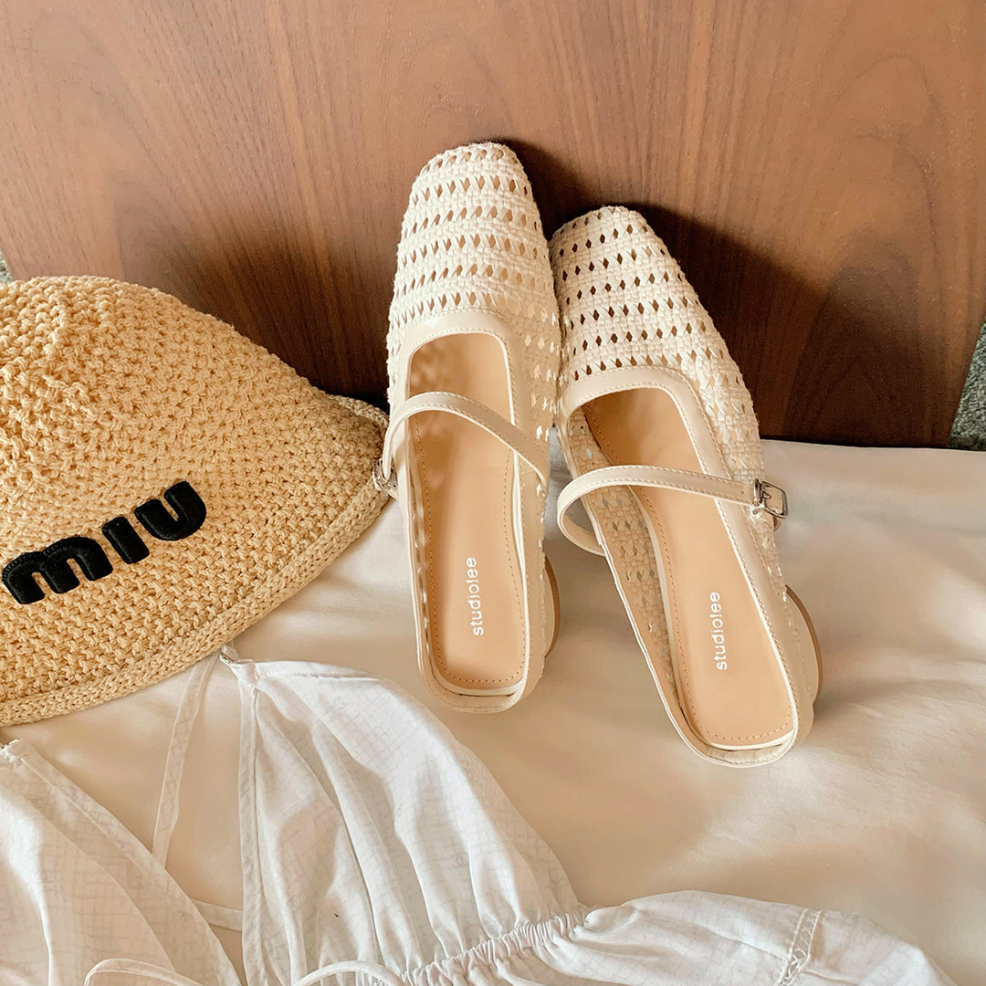 Dame Woven Mary Jane Clogs med justerbar rem Stilla
