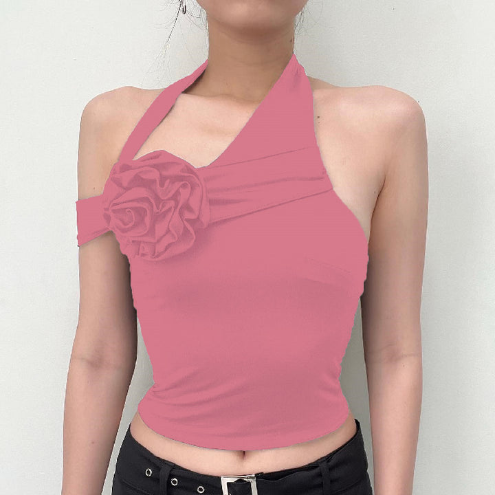 Dame asymmetrisk top med floral applikation og justerbar stroppe Skovae